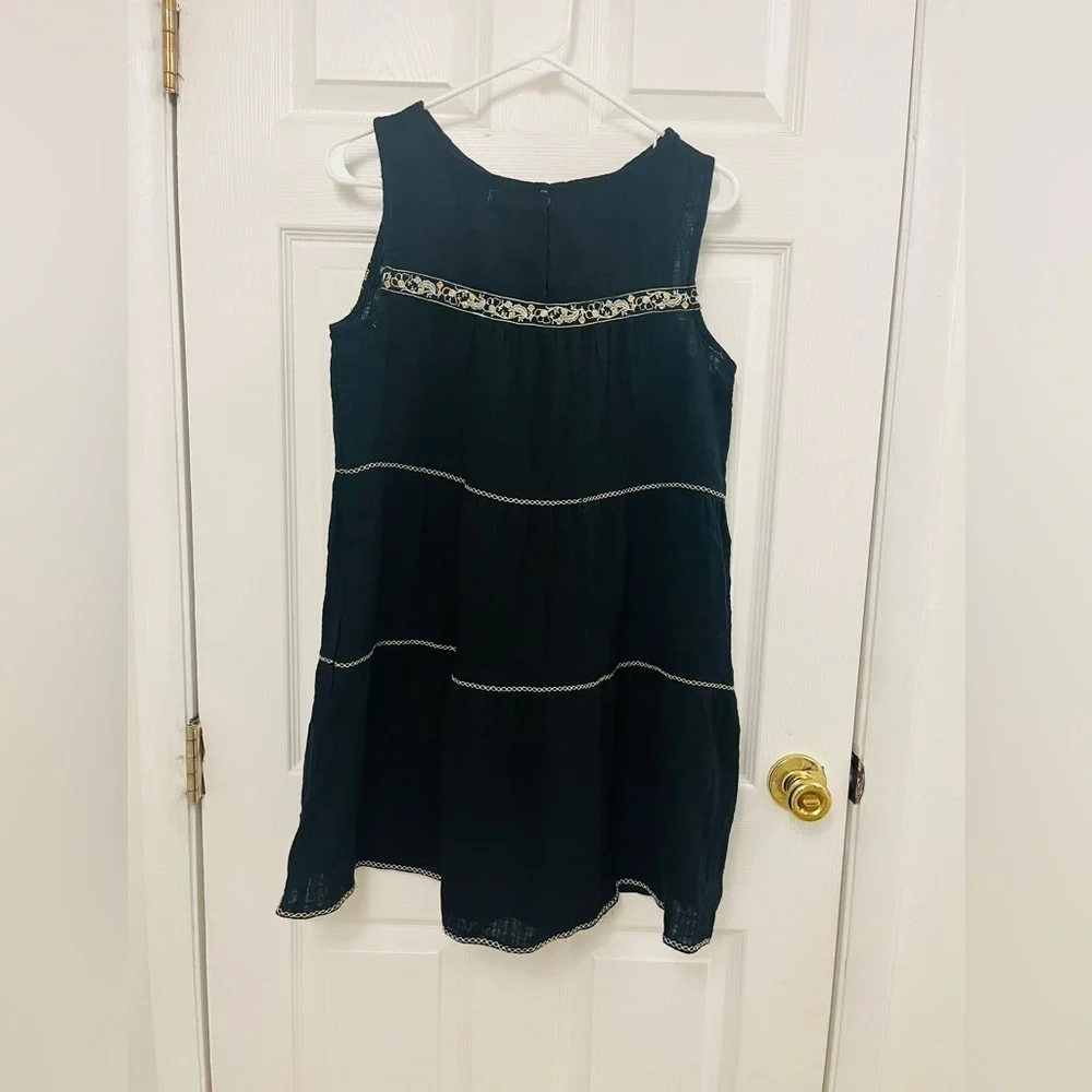 Max Studio Black Sleeveless Floral Embroidered Cotton Dress Size S
